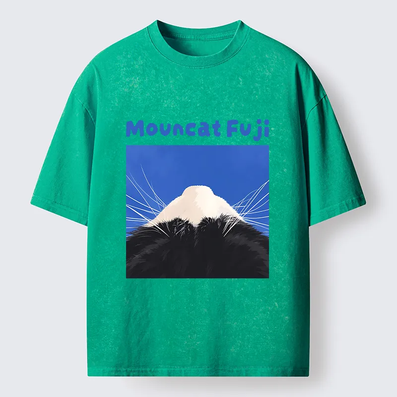 Tokyo‑Tiger Cute Cat Fuji Mountain Art Washed T‑Shirt Sale