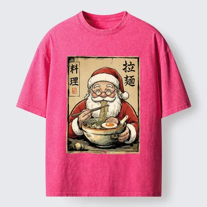 Tokyo-Tiger Santa Eating Ramen Meme Washed T-Shirt