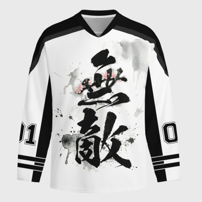 Tokyo-Tiger Funny Invincible Japanese Kanji Long-Sleeve Hockey Jersey
