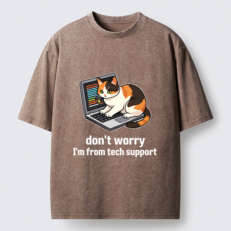 Tokyo‑Tiger Funny Tech Cat Meme Washed T‑Shirt