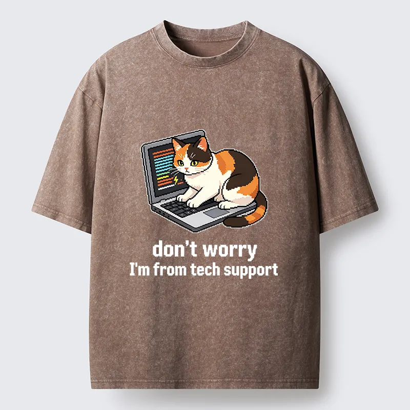 Tokyo‑Tiger Funny Tech Cat Meme Washed T‑Shirt