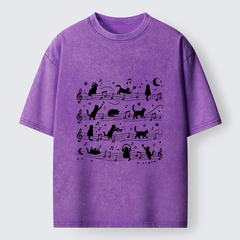 Tokyo-Tiger Music Staff Cats Funny Meme Washed T-Shirt