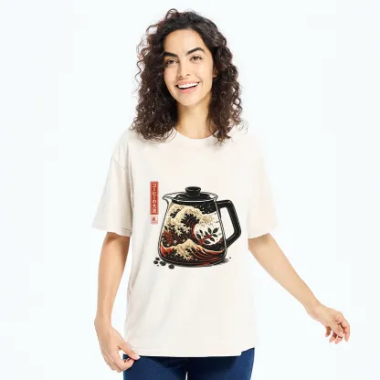 Tokyo-Tiger Coffee Pot Great Wave Coffee Beans Art Washed T-Shirt