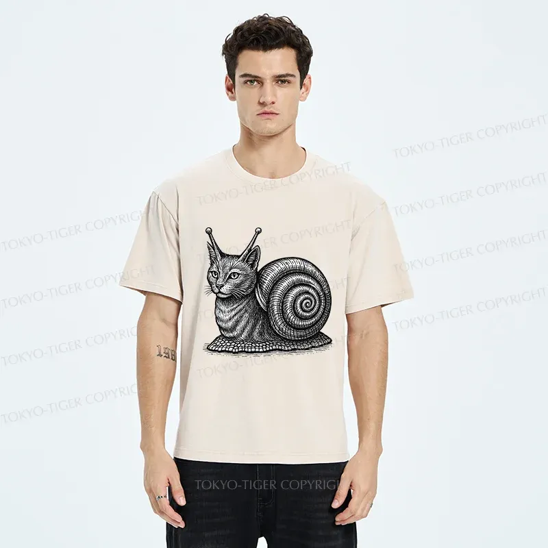 Tokyo-Tiger Snail Cat Washed T-Shirt