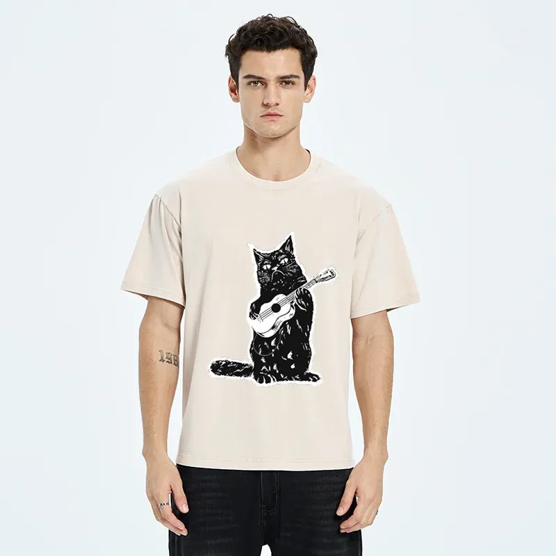 Tokyo-Tiger Cat Playing Guitar Washed T-Shirt
