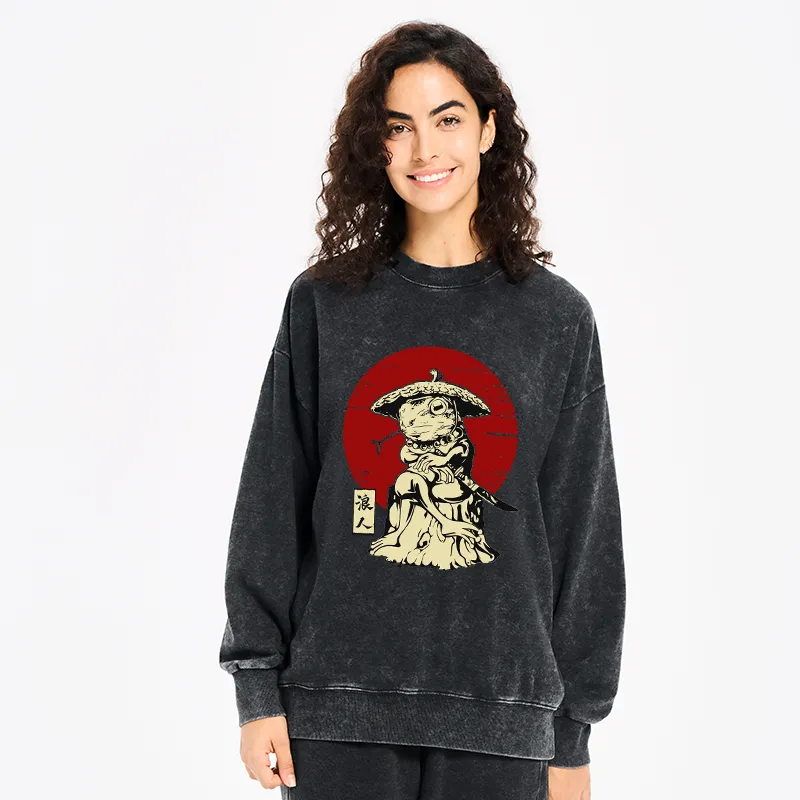 Tokyo-Tiger Rounin Japanese Frog Samurai Washed Sweatshirt