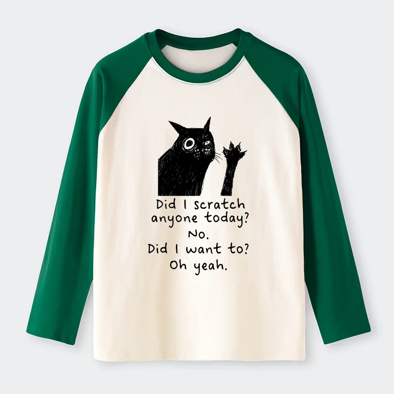 Tokyo-Tiger Black Cat Scratches People Raglan Long Sleeve T-shirt