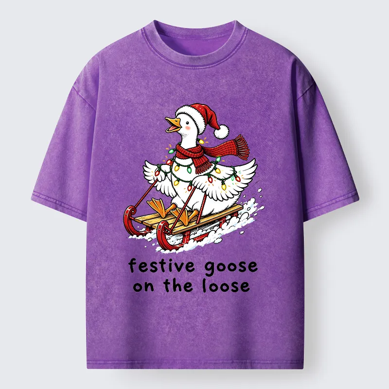 Tokyo-Tiger Funny Christmas Lights Goose Meme Washed T-Shirt
