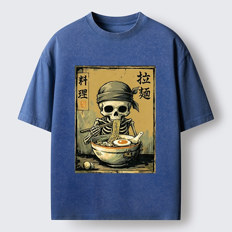 Tokyo‑Tiger Funny Skeleton Ramen Washed T‑Shirt