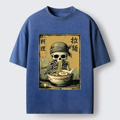 Tokyo‑Tiger Funny Skeleton Ramen Washed T‑Shirt