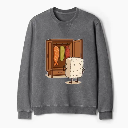 Tokyo-Tiger Sushi Pick Out Clothes Washed Terry Sweatshirt