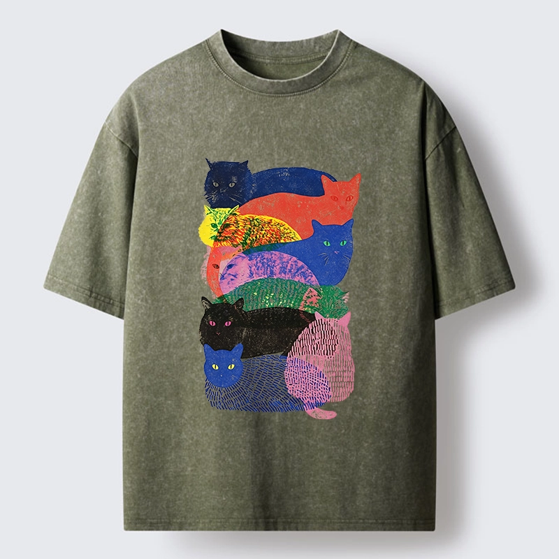 Tokyo‑Tiger Retro Cat Art Washed T‑Shirt