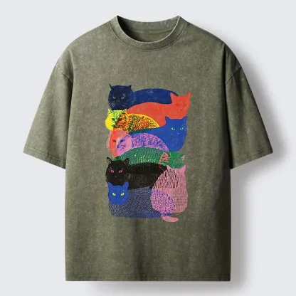 Tokyo‑Tiger Retro Cat Art Washed T‑Shirt