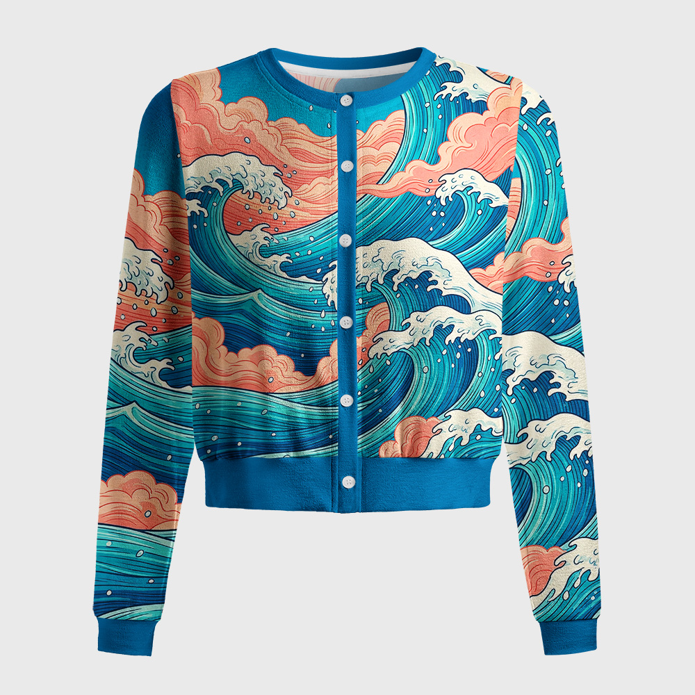 Tokyo-Tiger Ukiyo‑e Tides Women's Lightweight Cardigan