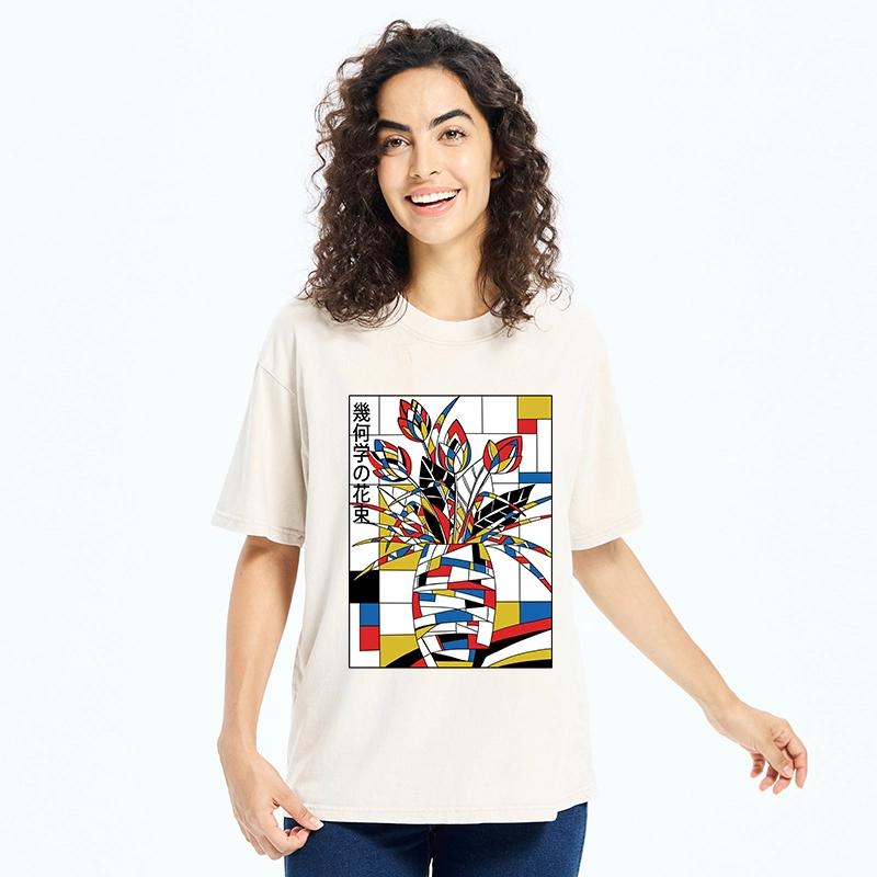 Tokyo-Tiger Geometric Tulips In Modern Art Style Washed T-Shirt