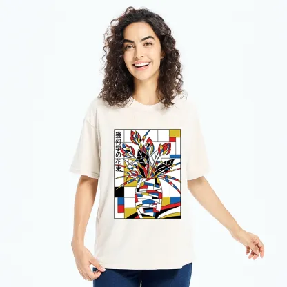 Tokyo-Tiger Geometric Tulips In Modern Art Style Washed T-Shirt