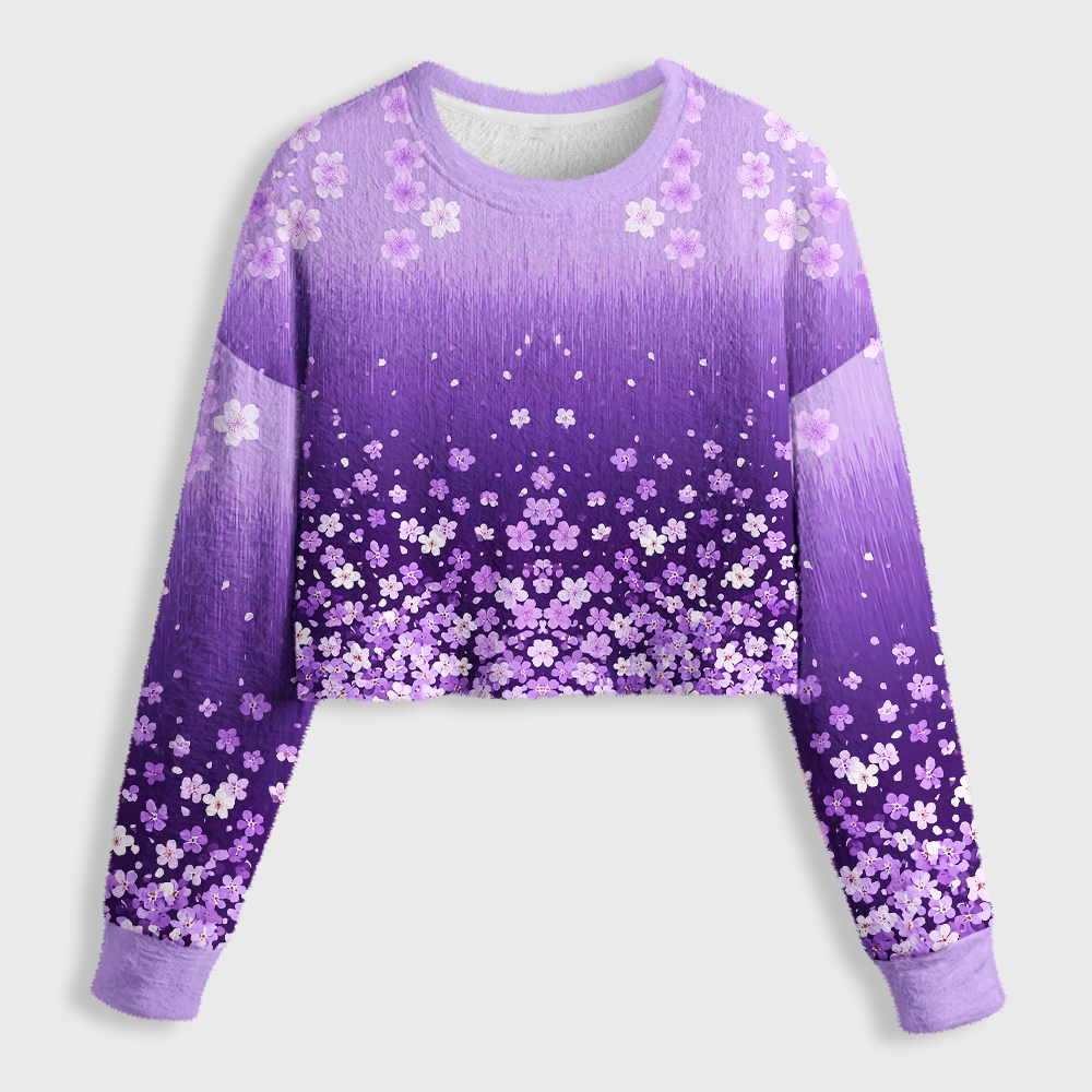 Tokyo-Tiger A Sea Of Sakura Petals Women's Fuzzy Cropped Sweatshirt