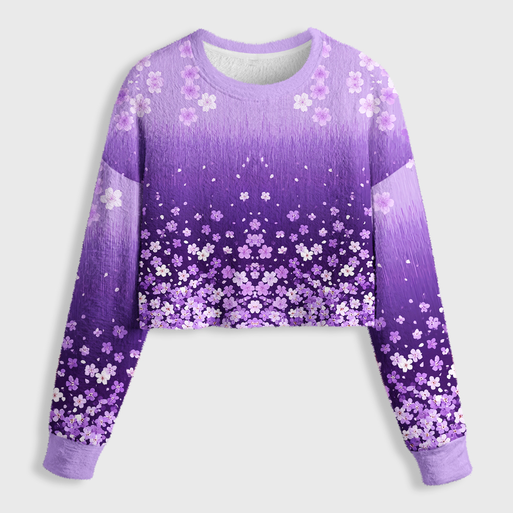 Tokyo-Tiger A Sea Of Sakura Petals Women's Fuzzy Cropped Sweatshirt