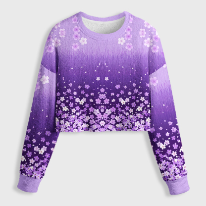 Tokyo-Tiger A Sea Of Sakura Petals Women's Fuzzy Cropped Sweatshirt