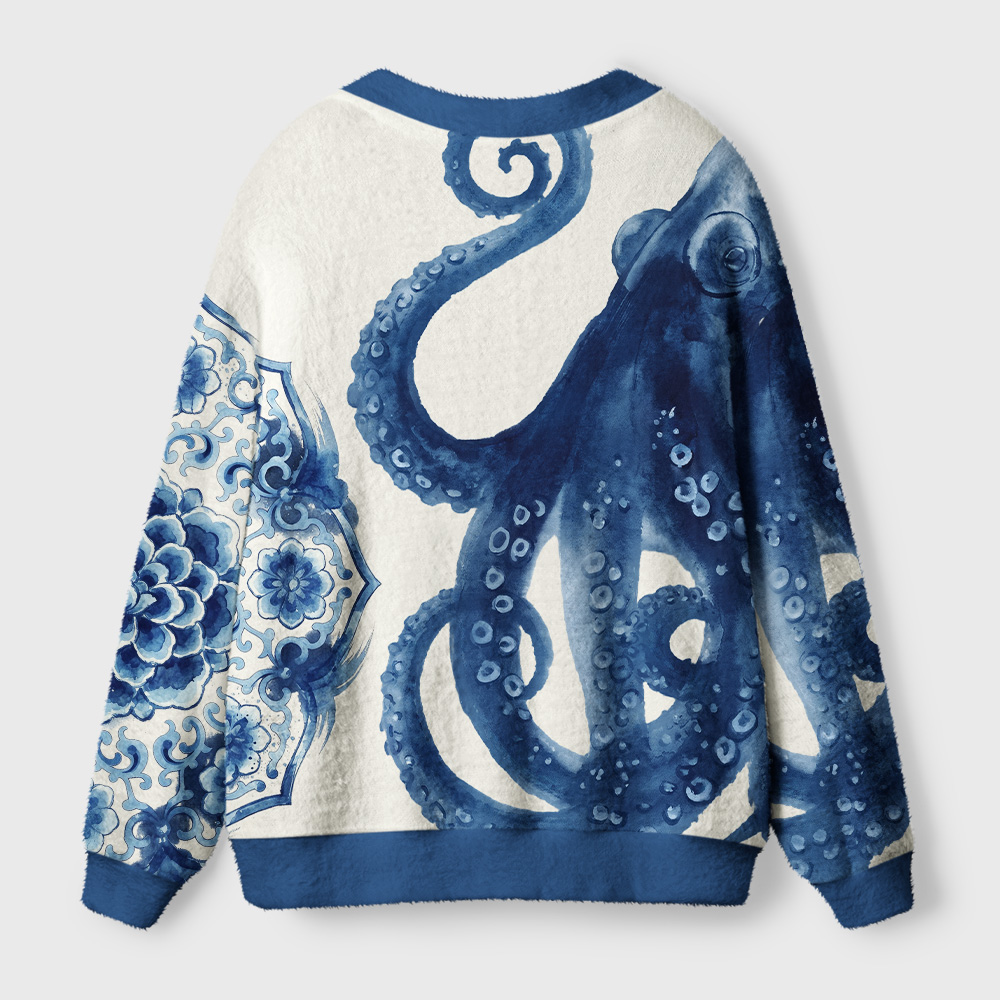 Tokyo-Tiger Traditional Ocean Octopus Ugly Cardigan Sweater