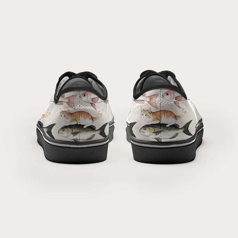 Tokyo-Tiger Funny Cat Riding On Fish Canvas Shoes