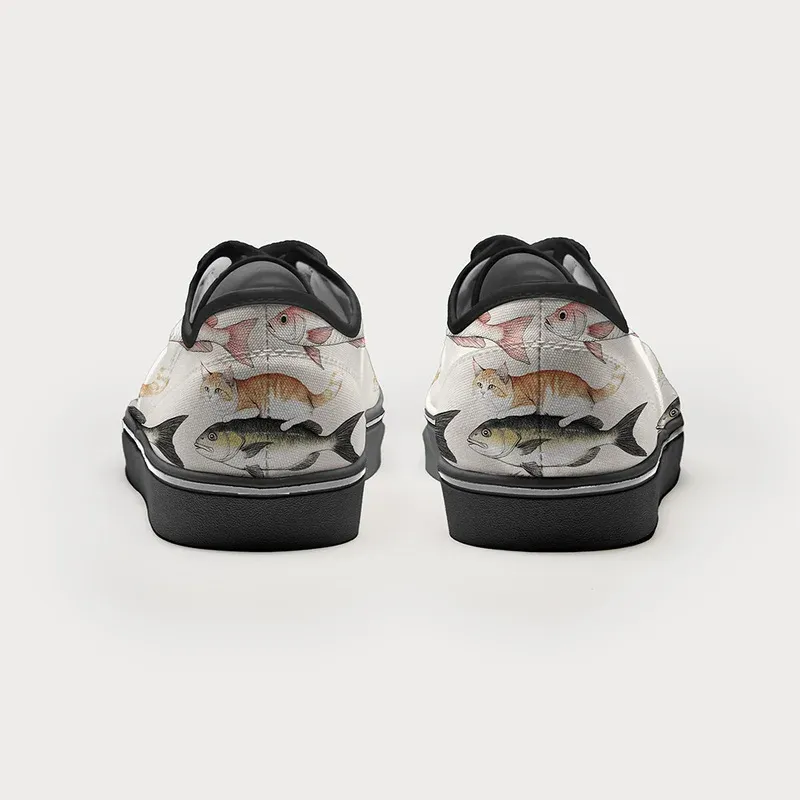Tokyo-Tiger Funny Cat Riding On Fish Canvas Shoes