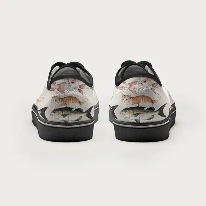 Tokyo-Tiger Funny Cat Riding On Fish Canvas Shoes