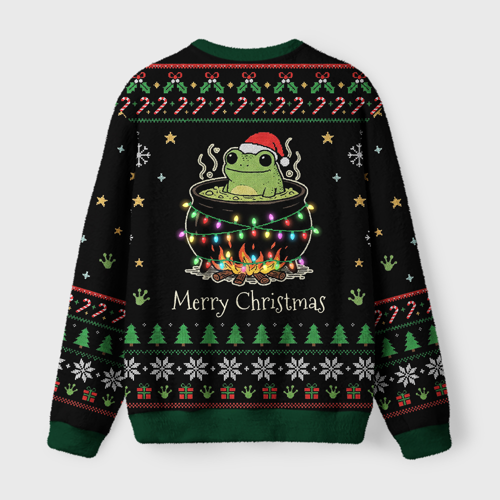 Tokyo-Tiger Funny Frog In A Pot Meme Fuzzy Christmas Ugly Sweatshirt