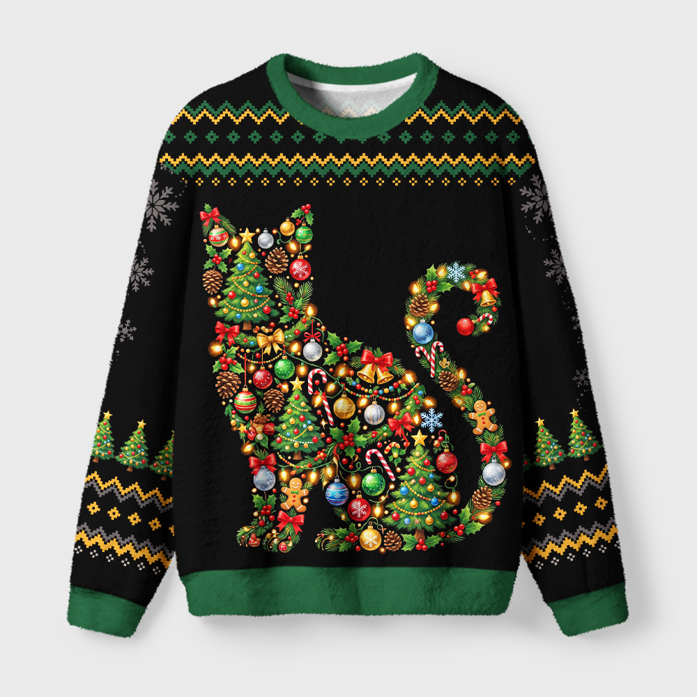 Tokyo-Tiger Jolly Christmas Kitty Fuzzy Christmas Ugly Sweatshirt
