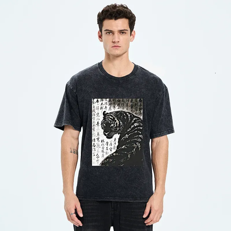Tokyo-Tiger Woodcut Tiger Washed T-Shirt