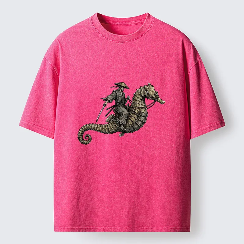 Tokyo‑Tiger Samurai Riding Seahorse Washed T‑Shirt Sale