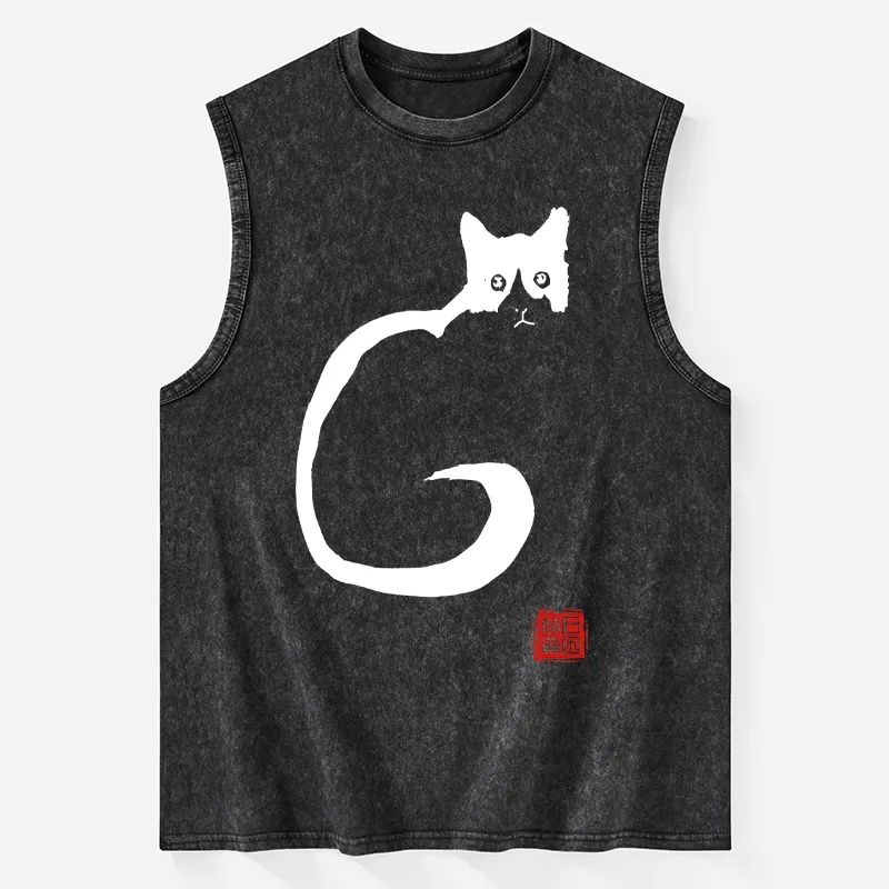 Tokyo-Tiger Calm Cat In Simple Lines Washed Tank