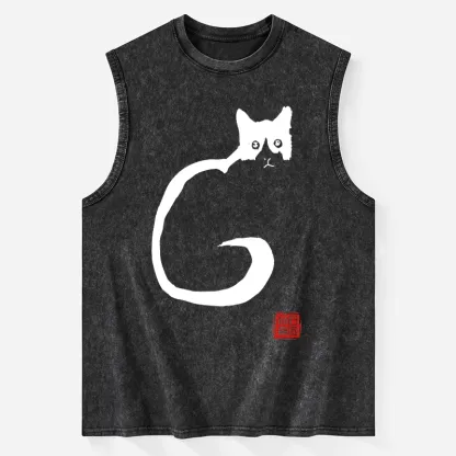 Tokyo-Tiger Calm Cat In Simple Lines Washed Tank