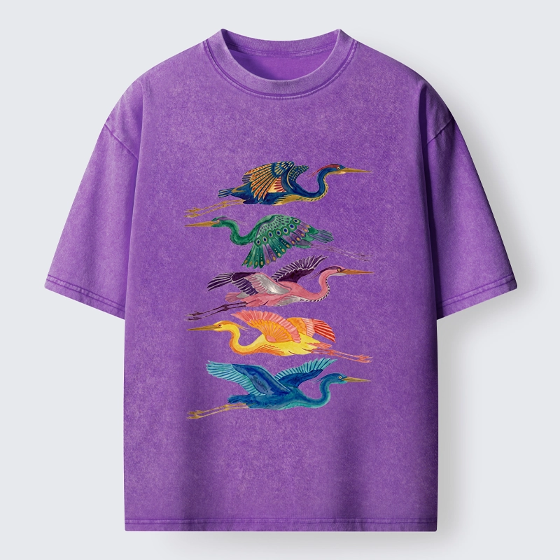 Tokyo‑Tiger Colorful Flying Cranes Washed T‑Shirt