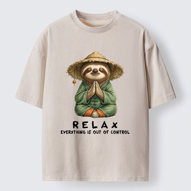 Tokyo-Tiger Zen Relax Sloth Graphic Washed T-Shirt