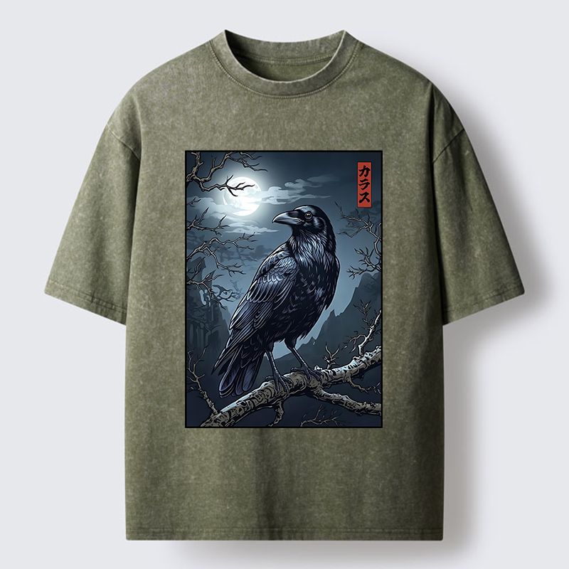 Tokyo-Tiger Full Moon Crow Vibe Washed T-Shirt