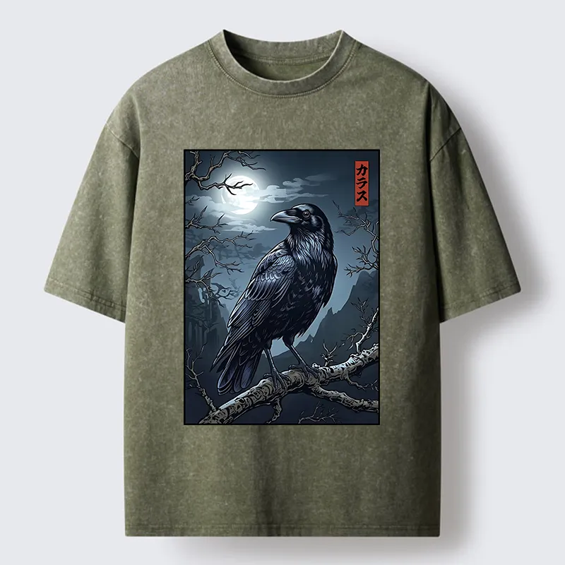 Tokyo-Tiger Full Moon Crow Vibe Washed T-Shirt