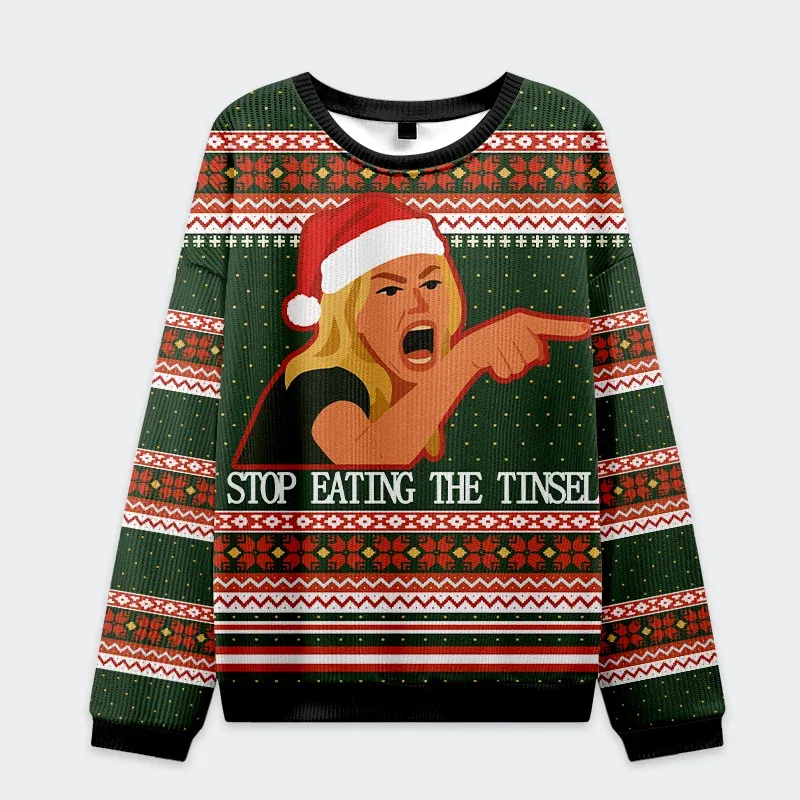 Tokyo-Tiger Stop Eating The Tinsel Cat Christmas Ugly Sweatshirt