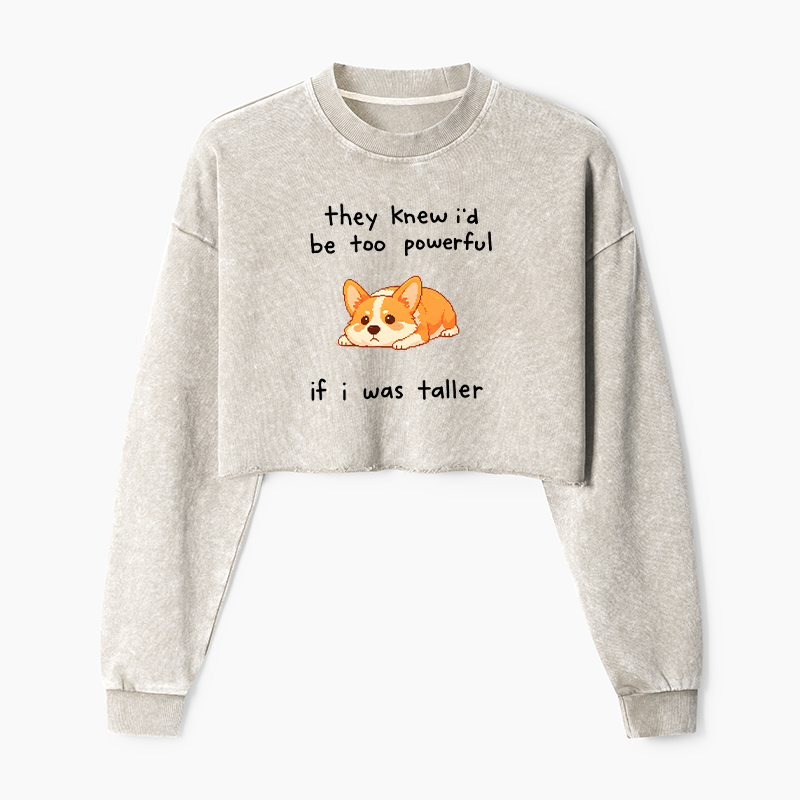 Tokyo-Tiger Funny Short Dog Joke Washed Crop Sweatshirt
