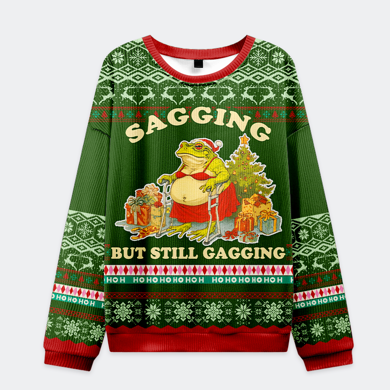 Tokyo-Tiger Sagging Santa Frog Christmas Ugly Sweatshirt