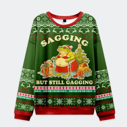 Tokyo-Tiger Sagging Santa Frog Christmas Ugly Sweatshirt
