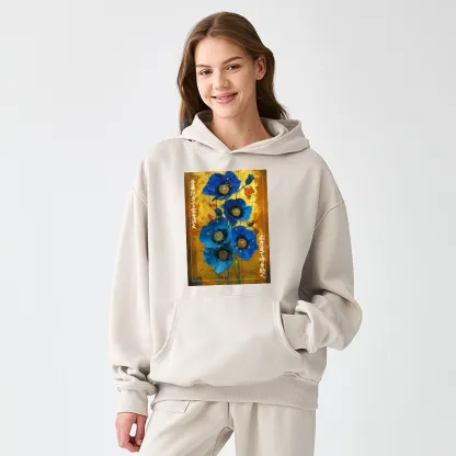 Tokyo-Tiger Shiny Blue Flower Warm Golden Background Adult Fleece Hoodie