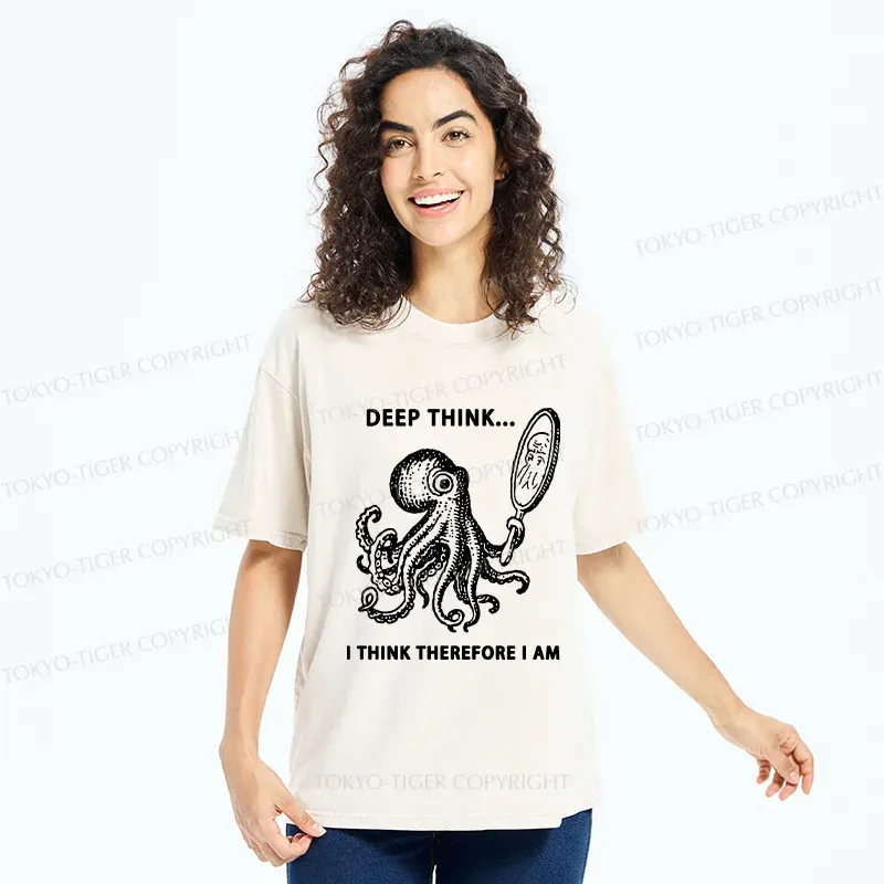 Tokyo-Tiger Octopus Looking In The Mirror Washed T-Shirt