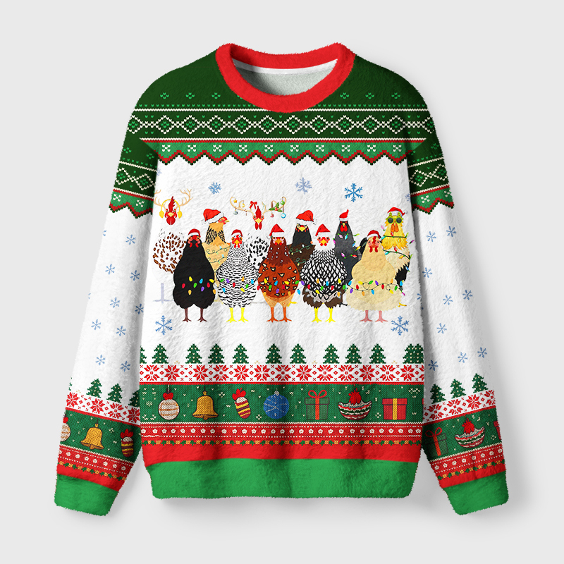 Tokyo-Tiger A Flock Of Christmas Chickens Fuzzy Christmas Ugly Sweatshirt