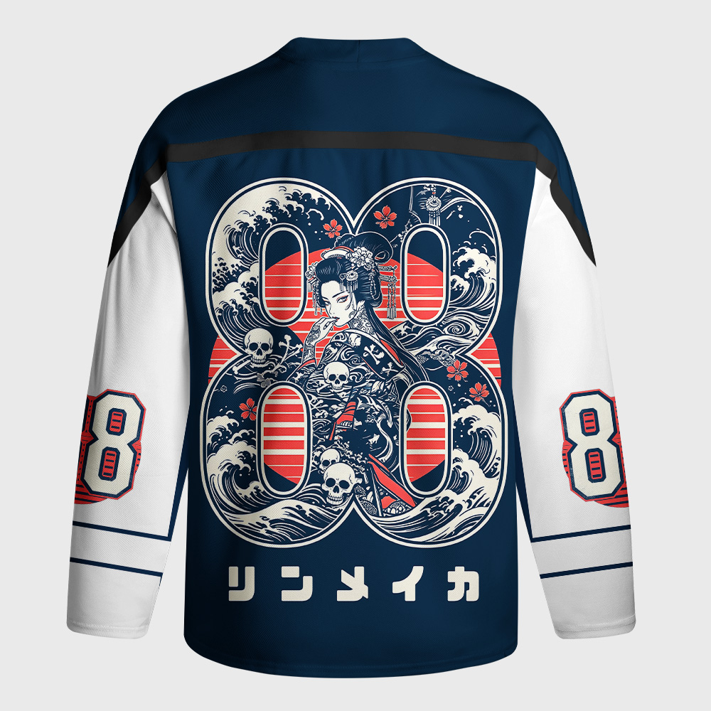Tokyo-Tiger Skeleton Sun Kimono Long-Sleeve Hockey Jersey