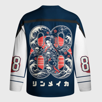 Tokyo-Tiger Skeleton Sun Kimono Long-Sleeve Hockey Jersey