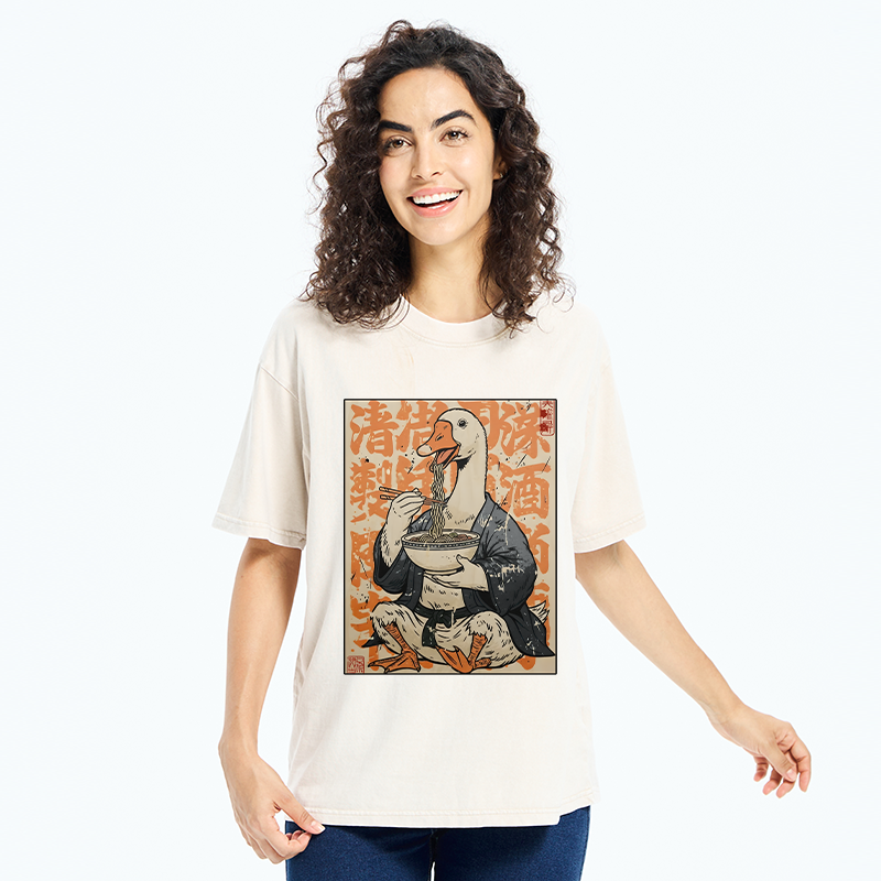 Tokyo-Tiger Duck Samurai Eats Ramen Washed T-Shirt