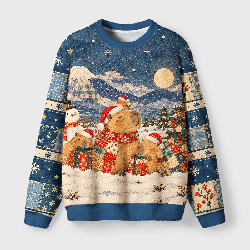 Tokyo-Tiger Cute Snow Capybara Gift Time Fuzzy Christmas Ugly Sweatshirt