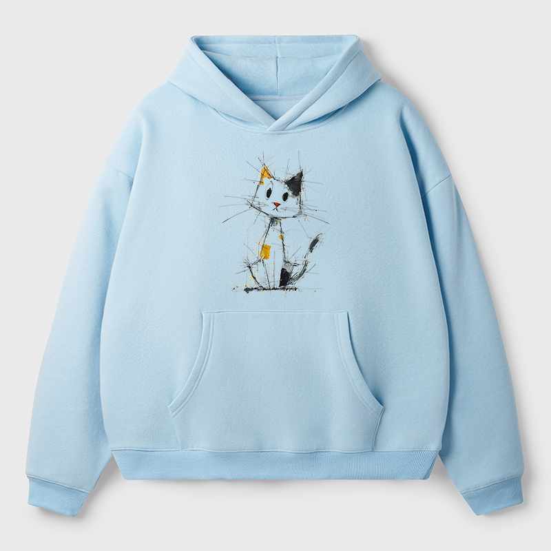 Tokyo-Tiger Minimal Splash Ink Cute Cat Adult Fleece Hoodie