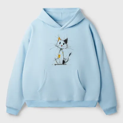 Tokyo-Tiger Minimal Splash Ink Cute Cat Adult Fleece Hoodie